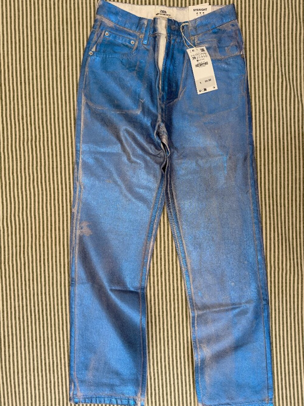 Zara Men's Metallic Blue Straight Leg Jeans Waist Size 30 (US)